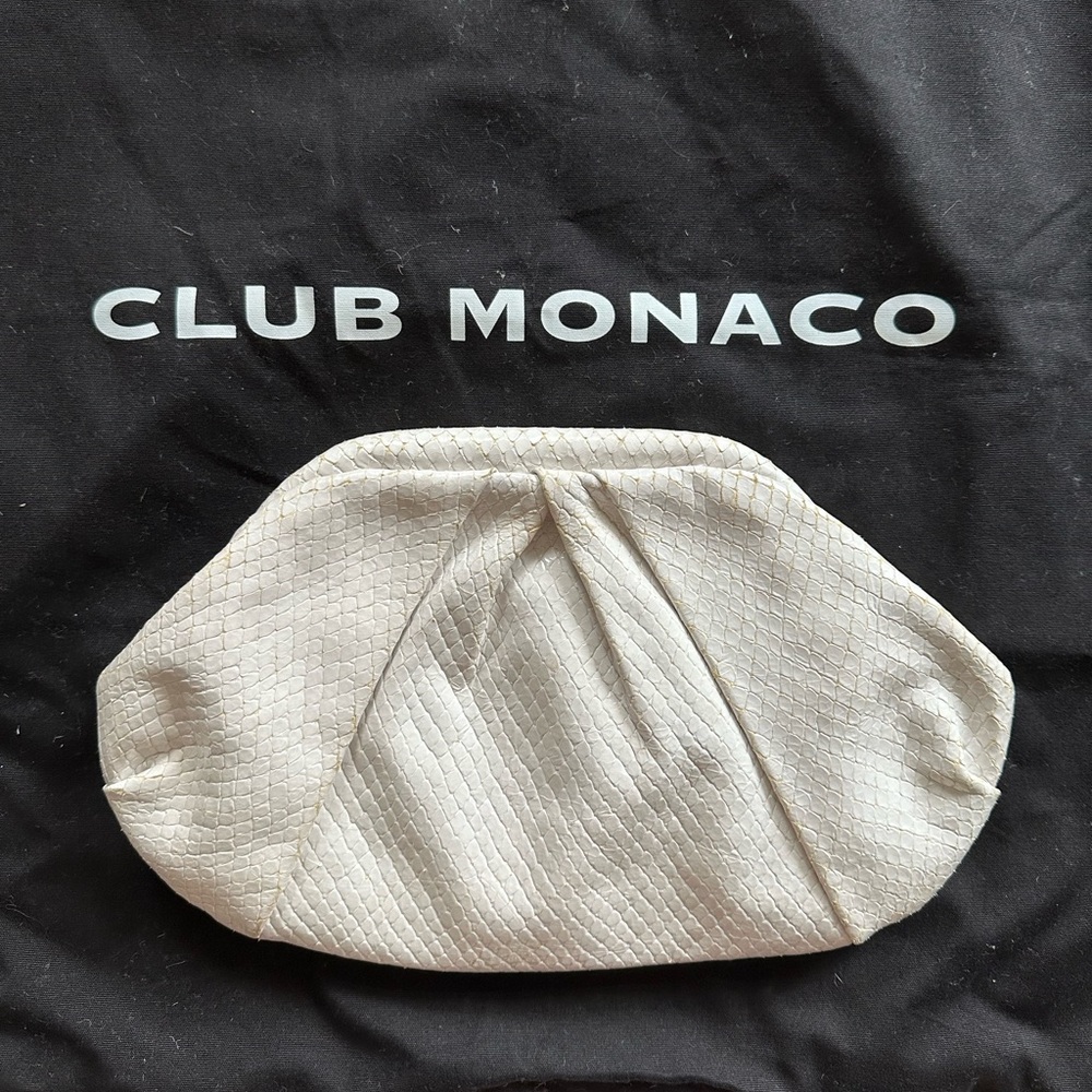 Club Monaco white snakeskin clutch